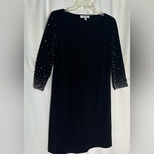 Chaus Navy Dress with Beaded Sleeves